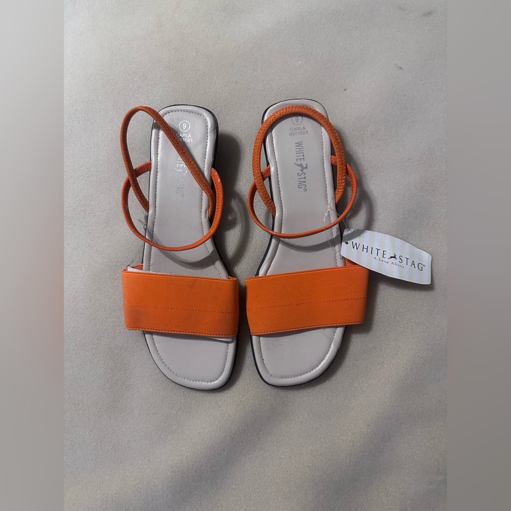 S1060 White Stag Orange Sandals Minimalist Design Sz 9 NWT